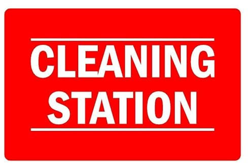 Cleaning station safety sign - Self adhesive sticker (200mm x 150mm)