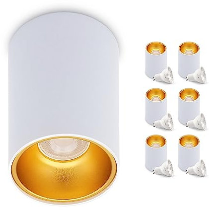 ekobi Aufbauspot KIVI Deckenleuchte Inklusive 5W GU10 Glühbirne Farbauswahl Schwarz, Schwarz-Gold, Weiß, Weiß-Gold IP20 Aluminium feste Struktur 3000K (Weiß-Gold/Warmweiß, 6)