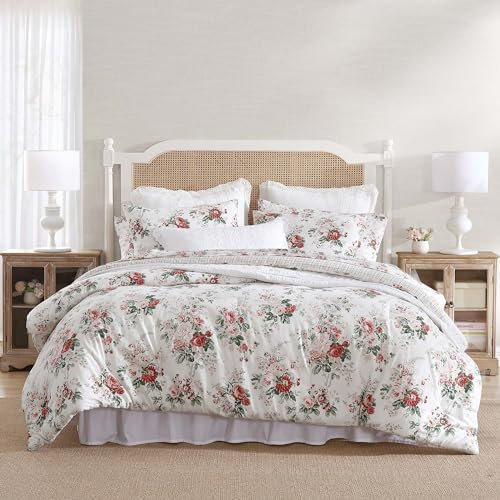 Laura Ashley - King-Size-Bettwäsche-Set, wendbar, gebürstete Baumwolle, Flanell-Bettwäsche mit passenden Kissenbezügen, luxuriös weich und warm, Heimdekoration (Ashfield Red, King)