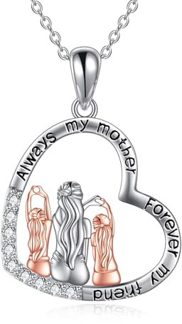 YAFEINI Mutter 2 Tochter Kette 925 Sterling Silber Mama Herz Halskette Anhänger Halskette Schmuck Geschenke für Mama (B-Mutter und 2 Tochter Halskette)