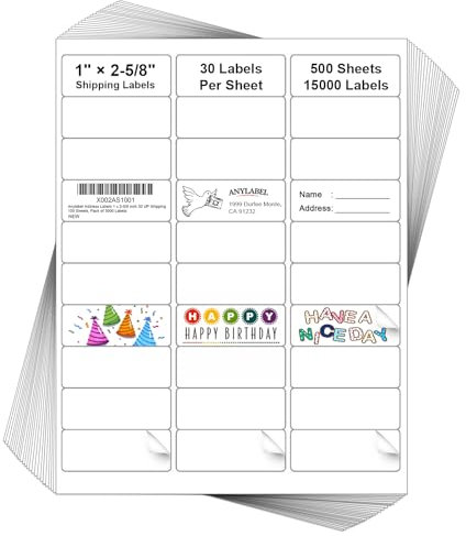 Anylabel Versandadressetiketten für Laser- und Tintenstrahldrucker, 2,5 x 7,1 cm, 30 Etiketten pro Blatt, 30 Etiketten pro Blatt, 30 Etiketten à 7,1 cm auf US-Buchstaben (500 Blatt, 15.000 Etiketten)