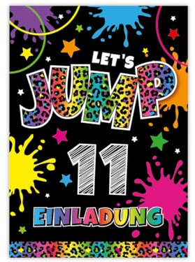 Minkocards 12 Einladungskarten zum 11. Kindergeburtstag Mädchen Jump Trampolin Einladungen elfte Mädchengeburtstag Geburtstagseinladungen