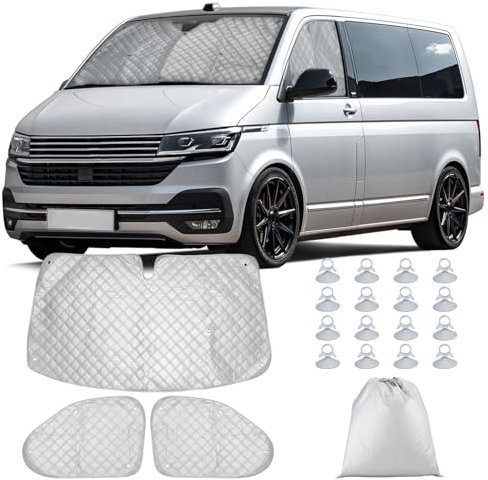 Termicos Coche para Furgonetas VW T5 T6, 3 Piezas Juego de Ventana de Persiana Térmica Interior Impermeables a Prueba de Rayos UV Parasol Interior