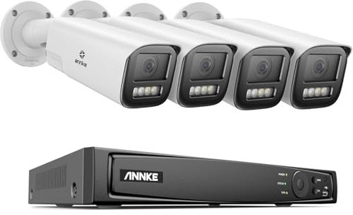 ANNKE 8CH 4K PoE Überwachungskamera Set, 4 Überwachungskamera mit 4-facher optischer Zoom, Person- und Fahrzeugerkennung, IP67 Wasserdicht, Vollfarb-Nachtsicht, Keine Festplatte