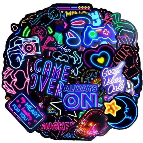 TANCUDER 200 Stück Neon Graffiti Aufkleber, Neon Aufkleber Decals, Wasserfeste Vinyl Sticker Set, Neon Sprüche Sticker Set, Graffiti Decal Neon Aufkleber, Neon-Aufkleber, Vinyl Sticker für Motorrad