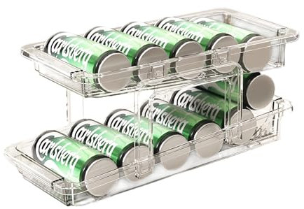 xocome Porte-canettes pliable à double couche pour réfrigérateur, canettes de bière, 330 ml, moderne fonctionnel, transparent