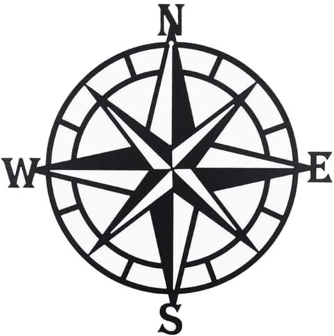 Huspox Dekorativer nautischer Kompass aus Metall, Wandkunst, Wandskulptur zum Aufhängen, für Wohnzimmer, Schlafzimmer, Büro, Garten, Bauernhaus, Dekoration, 40 cm, Schwarz