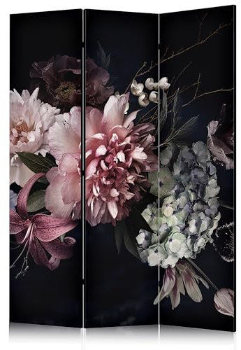murando - Paravent Raumteiler Innen Abstraction - 135x172 cm 3-teilig Einseitig Raumtrenner Raum Trennwand Holz Room Divider Mobiler Sichtschutz Wand Raum Minimalism - rosa Blüten b-B-0620-z-b