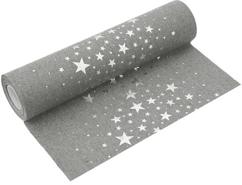 MODERNO Tischläufer in Leinen-Optik Grau 5m – Weihnachtsdeko mit Silbernen Sternen, 28 cm Breit – Festliche Tischdeko für Weihnachten & Events