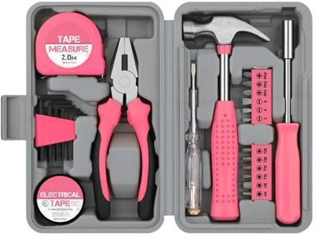 Unique Pink Tool Kit | Home Maintenance Tool Kit | Mehrzweck-Haushaltswerkzeug-Set | Basic Home Repair Tool Kit | Kleines Werkzeugset mit Aufbewahrungsbox | Heimwerker-Werkzeugset für Haus, Garage