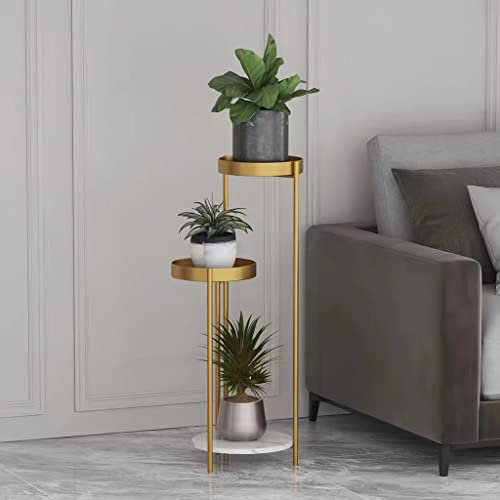 Metal Plant Stand 35'' Tall Modern Corner Plant Holder for Indoor and Outdoor Flower Pot Shelf Display Rack for Living Room and Garden Gold Color 3 Tier Design
