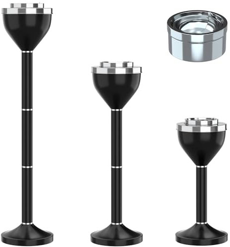 RELIANCER Floor Standing Ashtray w/Lid,Adjustable 16 - 31.5 Cigarette Ash Tray,Outdoor Stainless Steel Cigar Container Ash Holder w/Weighted Base,Cigarette Butt Receptacle Disposal for Home Garden