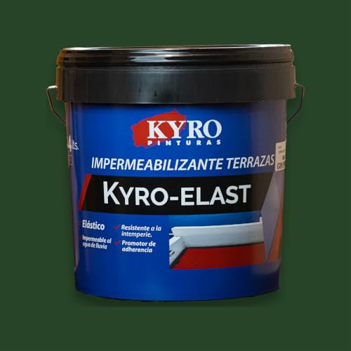 Kyro Elast Premium Pintura Impermeabilizante Elástico con Fibra para Terrazas- Pintura Antigoteras - Máxima Resistencia y Flexibilidad - Pintura Para Exteriores - Pintura Para Patios (Verde, 14L)
