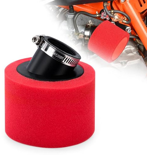 Tunejoy Filtro Aria per Moto 35mm Filtro Aria Spugna Doppio Strato ATV Bocca Obliqua per 50cc 70cc 90cc 110cc Quad Buggy Scooter Dirtbike Moto Go Kart Rosso