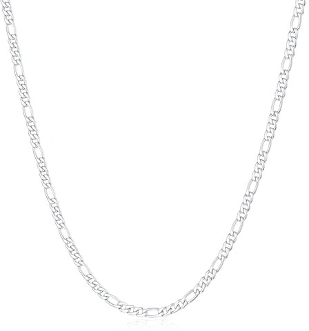 Esrael Mens Silver Chain 3mm Silver Chain Neckalce for Men Women Stainless Steels Figaro Necklace Chains Mens Womens Chains Neckalces Jewelry Gifts 18 Inch