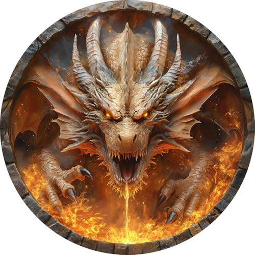 Bgraamiens - Dracarys 1000-Piece Circular Dragon Jigsaw Puzzle: Fiery Fantasy Art Challenge for Adults, Unique Collectible for Game Rooms & Home Decor, Unique Gift for Medieval Lovers
