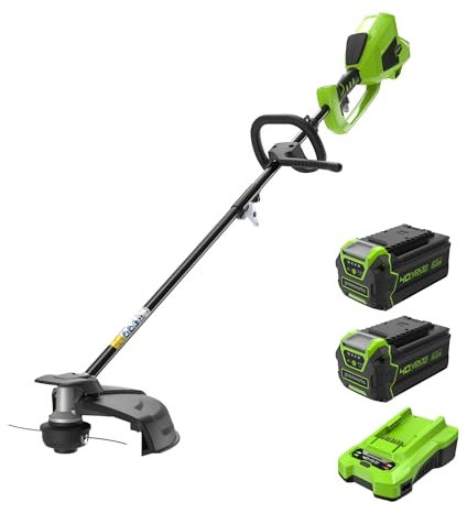40V Akku-Freischneider Greenworks mit bürstenlosem Motor GD40BC, Sicherheitsgurt, höhenverstellbar, 40cm Schnittbreite, 2mm Nylonschnur oder 25cm Klinge +5Ah Akku +Universal Ladegerät +Bonus 4Ah Akku