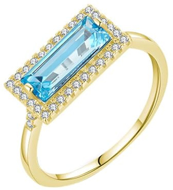 Homxi Anelli Fidanzamento Donna in Oro Giallo 9Kt, 4x10mm Rettangolo con Topazio Sintetico e Moissanite, Anelli Fedina Oro Giallo Donna Taglia 21(61mm)