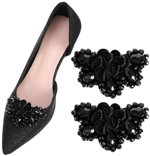 Xindojuz 2 PCS Fermagli per Scarpe con Fiocco per Donna Scarpe Eleganti, Nero Vintage con Perline Decorazione Scarpe Staccabile Fermagli Decorativi Scarpe Ciondoli Accessori per Decorazione Décolleté