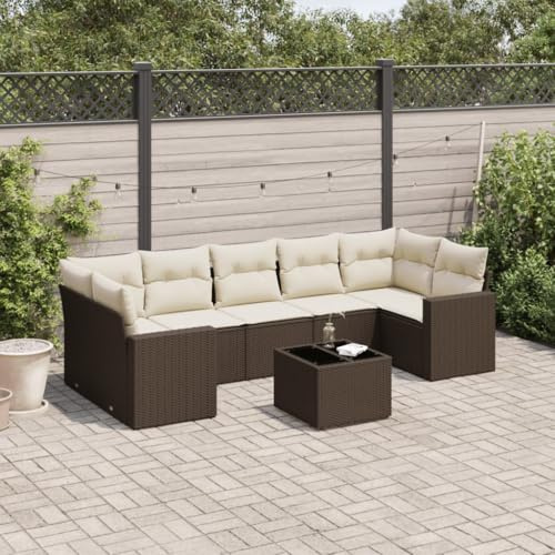 Owoxanthellate Gartenlounge 8-TLG. Poly Rattan Balkon Set Eckbank 62 x 62 x 69 cm Sitzhöhe 37 cm mit Glas-Tisch und Stauraum für Terrasse Garten Balkon Wintergarten