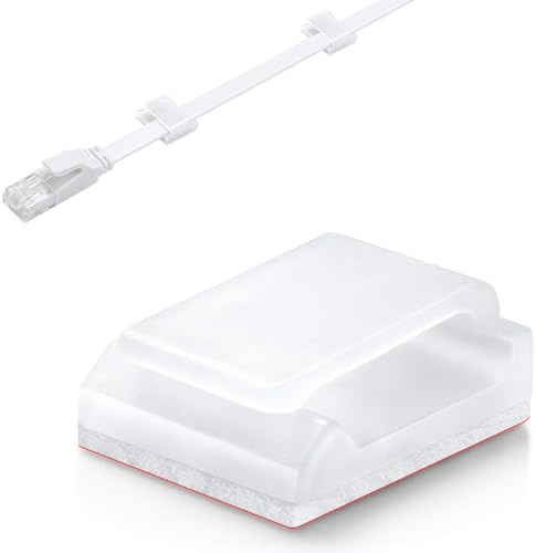 60 Pieces Adhesive Cable Clips - Self-Stick Wire Clips for Ethernet and Charging Cables, Cable Holders for Round and Flat Cables, Cable Wall Clips for Home, Office