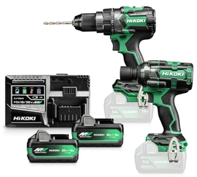HiKOKI KC18DCJCZ 18V Combi Drill & Impact Wrench Twin Pack | Cordless Brushless 140Nm Combi Drill, 1/2'' 600Nm Impact Wrench, 2 x 18V 5.0Ah Batteries, Charger & Case