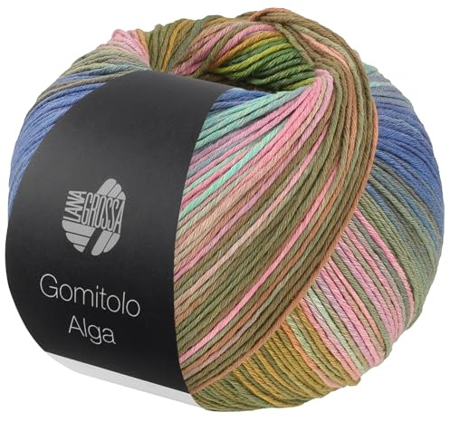 LANA GROSSA Gomitolo Alga | Baumwollmischgarn mit Bambus & Seacell-Fasern in einem mehrfarbigen, bunten Streifenverlauf | 100g Wolle zum Stricken & Häkeln | 280m Garn FB 2023