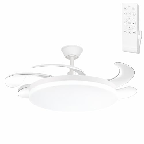 Greenice Ventilador de Techo con Aspas Desplegables Ø107 cm | Motor DC 32W | Luz LED 59W 6980lm | CCT 3000-6000K | 6 Velocidades | Función Invierno-Verano | Blanco
