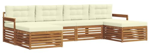 vidaXL Sofagarnituren 6 pcs Natur und Creme Massivholz Akazie, Akazienholz Sofa, Moderne Gartenmöbel, haltbare Sitzgruppe, Bequeme Möbel für Terrasse und Garten