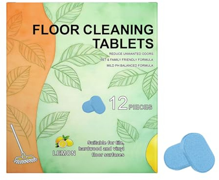 Floor Cleaning Tablets - Safe for Wood Tile Marble Quick Dry No Residue 12 Tablets Lemon Scent (1pcs)