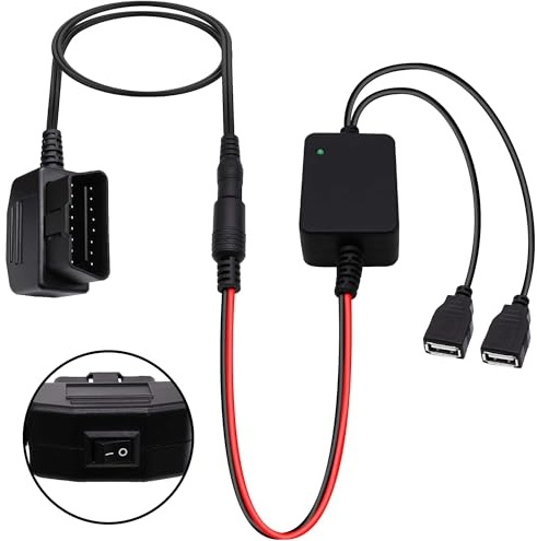 YARCHONN Adattatore di Alimentazione OBD2 per Dash Camera con Doppia Porta USB 5V 3A, Cavo 16 Poli 12V 24V a 5V per Auto Dash Cam Radar GPS DVR