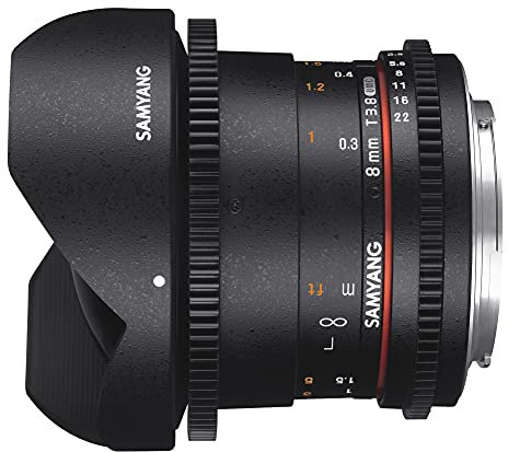 Samyang Obiettivo V-DSLR 8mm T/3,8 UMC Fish-Eye CS II per Canon, Nero
