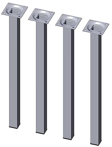 Element System 18133-00358 400 mm Length 25 x 25 mm Diameter Square Steel Pipe Furniture Legs includes Screw-Mounting Plate - Chrome (4-Piece)
