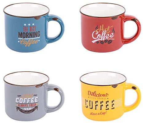 Coffret 8 Porcelaine tasses à café décor vintage, Table Passion 11centiliters