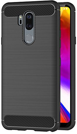 AICEK Compatible LG G7 Hülle, Schwarz Silikon Handyhülle für LG G7 Schutzhülle Karbon Optik Soft Case (6,1 Zoll)
