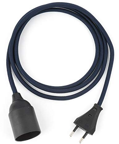 5m Plug-In Lampe NAVY-BLAU, Textilkabel mit Lampenfassung aus Thermoplast (GLATTMANTEL) mit Eurostecker