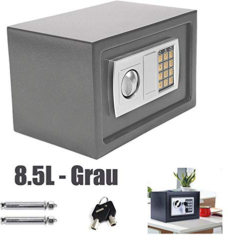 Tresor Wandtresor Möbeltresor mit Elektronikschloss Zahlenschloss und Schlüssel Mini Tresor mit Code Starker Haltbarer Stahl Safe 8.5L - Grau
