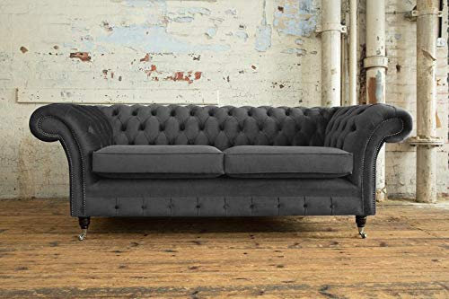 JVmoebel XXL Sofa 3 Sitzer Sitz Couch Chesterfield Polster Garnitur Leder Textil Grau Neu