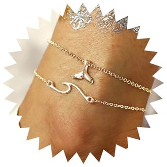 TseenYi Bracelet de cheville tendance en forme de vagues - Doré - Pendentif en forme de queue de poisson - Accessoire réglable pour femme et fille