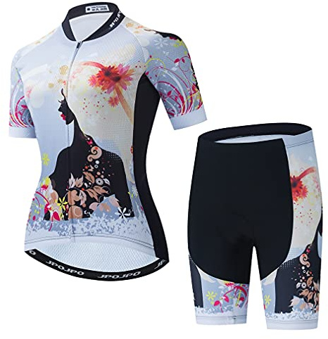 Radtrikot-Set für Damen, Sommer-Radbekleidung, Fahrradbekleidung, Mädchen Weiß, M