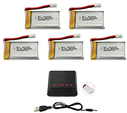 5 pièces 3.7V 600mAh Lipo Batterie avec Chargeur 5 en 1 pour Syma X5C X5C-1 X5A X5 X5SC X5SW H5C V931 S5C S5W SS40 FQ36 T32 T5W H42 Télécommande Drone Partie