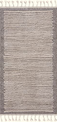 payé Teppich Läufer Korridor mit Fransen 80x300cm - Braun-Beige Streifen - Kurzflor Wohnzimmer Schlafzimmerteppich Deko Skandi Boho Style