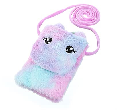 Barakara Handytasche für Kinder Mädchen, Niedliche Einhorn Handytasche zum Umhängen, Kleine Umhängetasche Plüsch Einhorn Geldbörse Handy Schultertasche Brieftasche Schlüsselbeutel für Kleine Mädchen