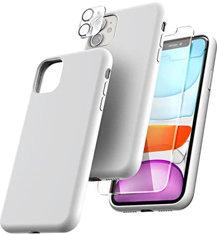 TOCOL 5 in 1 for iPhone 11 Case, with 2 Pack Screen Protector + 2 Pack Camera Lens Protector, Silicone Slim Shockproof Cover iPhone 11 Phone Case [Anti-Scratch] [Drop Protection] 6.1, White