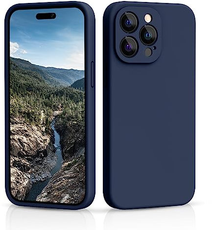 CALOOP Slim-Fit for iPhone 14 Pro Max Case,Sturdy Shockproof Hard Frame Cover with Anti-Scratch Microfiber Lining,Skin Soft Liquid Silicone,Full Protection for Screen and Camera Lens(Navy Blue)