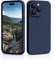 CALOOP Slim-Fit for iPhone 14 Pro Max Case,Sturdy Shockproof Hard Frame Cover with Anti-Scratch Microfiber Lining,Skin Soft Liquid Silicone,Full Protection for Screen and Camera Lens(Navy Blue)