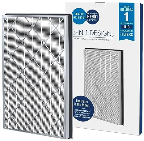 HSIAMEN HE601 Filter Compatible with Shark Air Purifier 6 Series, Genuine 3-in-1 H13 True HEPA Filters for Pet Allergy / Smoke / Wildfire, 1-Pack