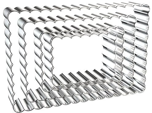 QAAQS Rectangle Cookie Cutter Set with Scalloped Edge Assorted Sizes - 5 Inch, 4 Inch, 3 Inch, 2 Inch - Fluted Edge Plaque Frame Rectangluar Cookie Cutters Shapes Fondant Molds - Stainless Steel