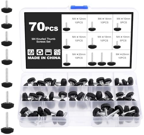 Knpwer 70 Pcs M4 Vis à Oreilles Moletées Filetées, Boulons de Poignée Moletés en Acier au Carbone, à Serrage Manuel
