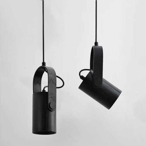 ouglres Pendelleuchte 1 Flammig Schwarz,Strahler Hängelampe Einstellbarer Lichtwinkel,Vintage Holz Hängeleuchte,Höhenverstellbar,Modern Pendellampe Gu10 Für Esstisch,Küche,Schlafzimmer Nachttisch,Bar
